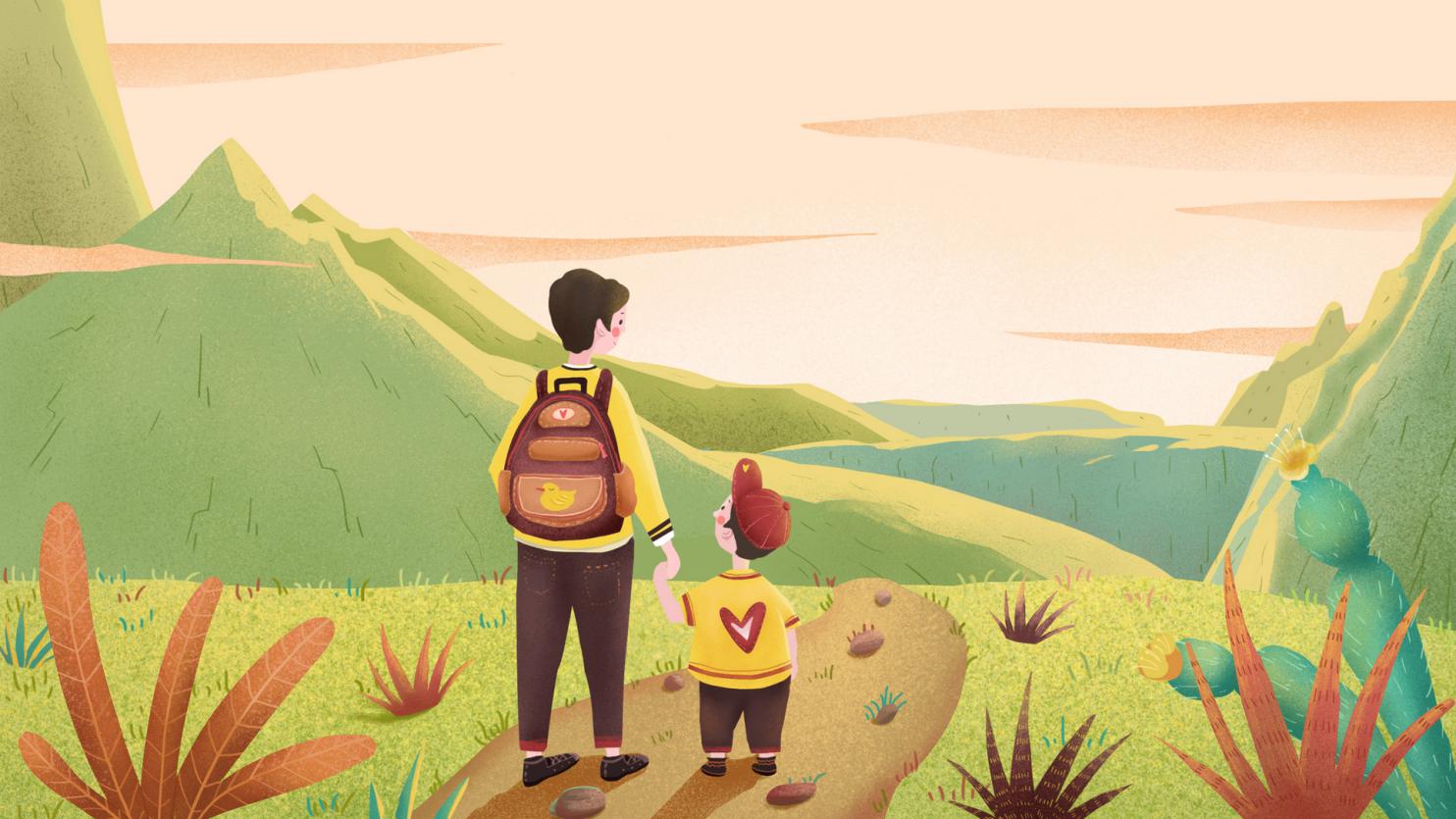 摄图网_401291716_banner_黄色肌理风爸爸和孩子的旅行（非企业商用）